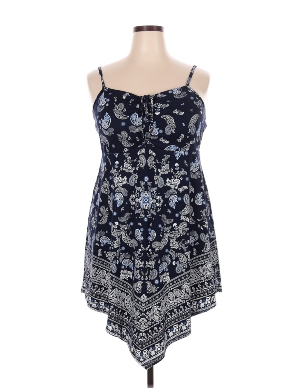 "No Boundaries" Navy & White Paisley Hanky-Hem Sundress - Size M - EUC